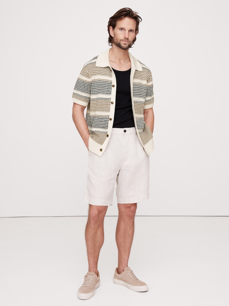 Stripe Crochet Cotton Knit Shirt