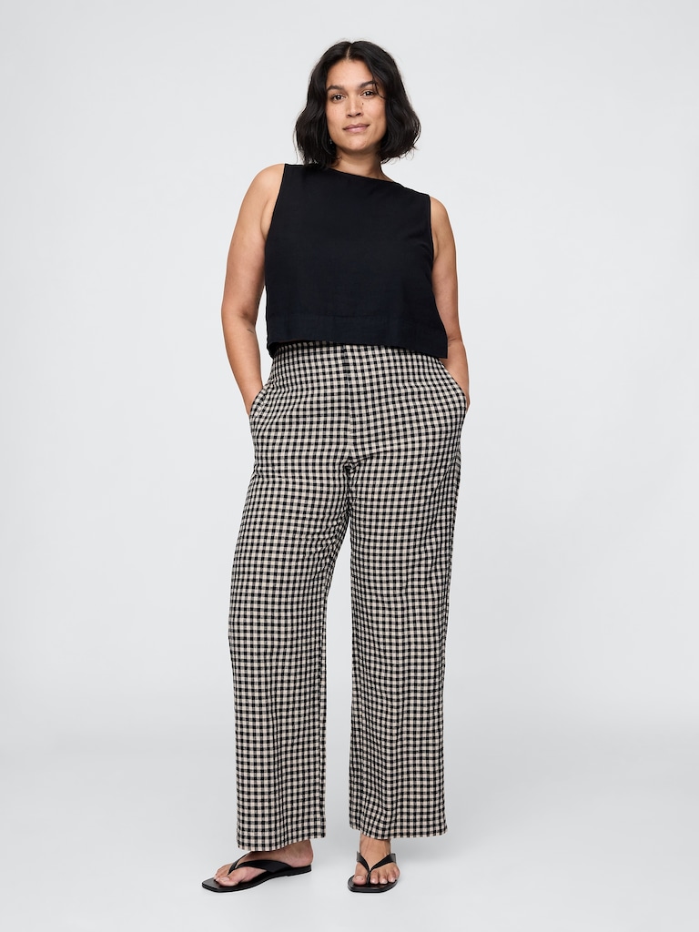 Linen-Blend Relaxed Straight Ankle Pants