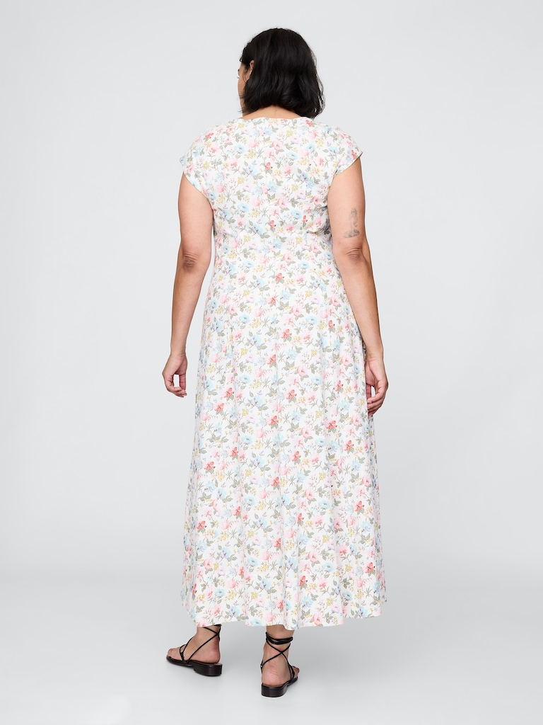Linen-Blend Cap-Sleeve Maxi Dress