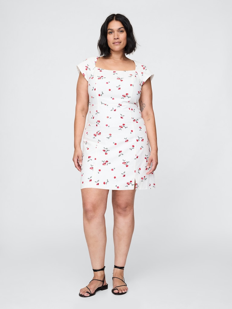 Linen-Blend Cap-Sleeve Mini Dress