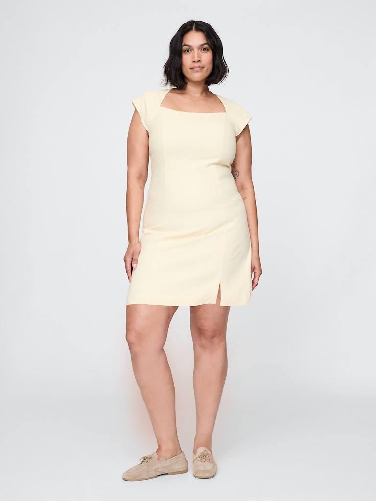 Linen-Blend Cap-Sleeve Mini Dress