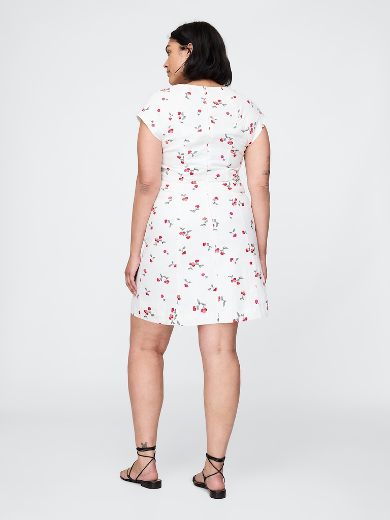 Linen-Blend Cap-Sleeve Mini Dress