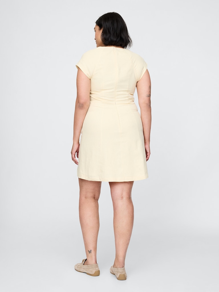 Linen-Blend Cap-Sleeve Mini Dress