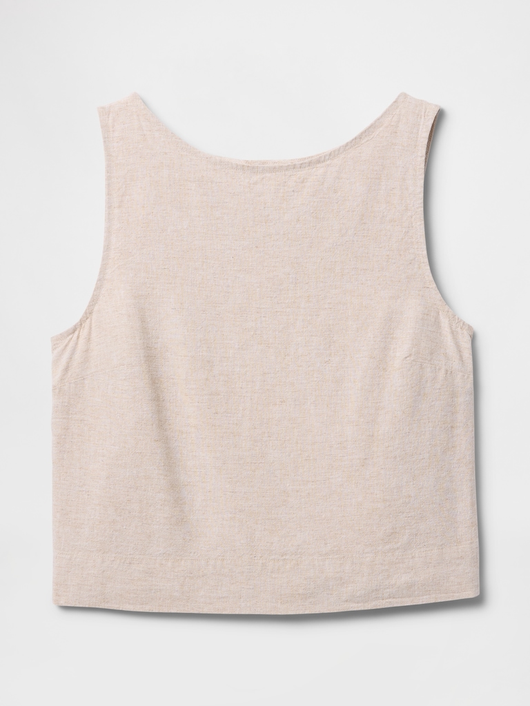 Linen-Blend Crop Shell Tank Top