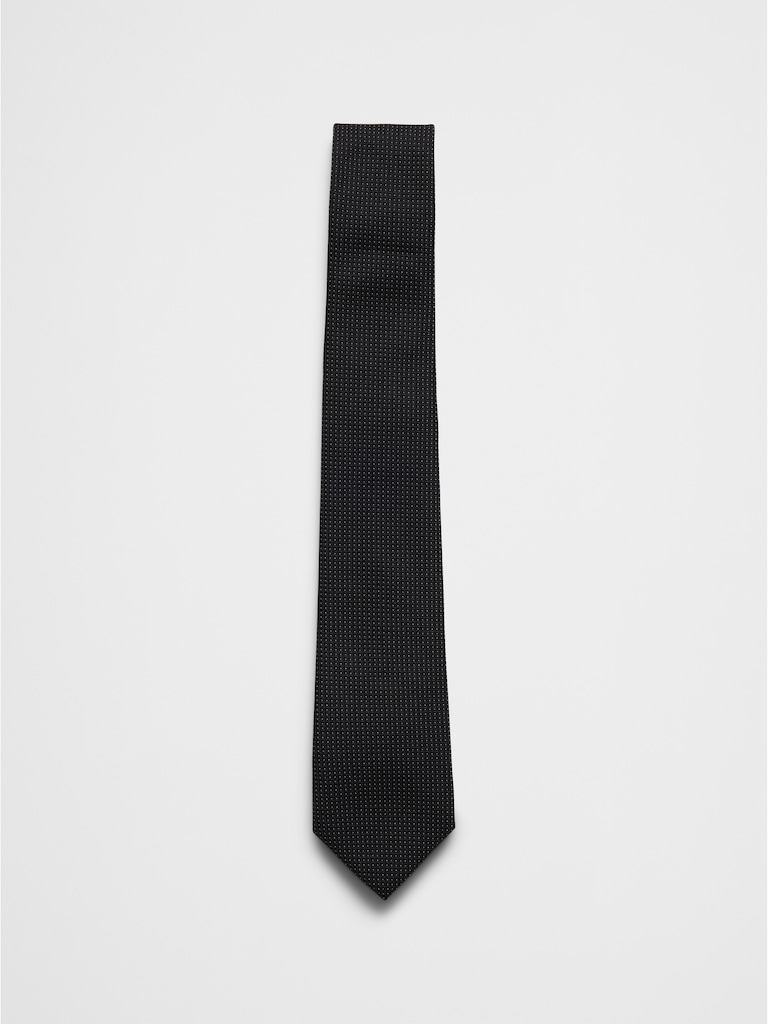 Black Micro Pin Dot Grid Tie