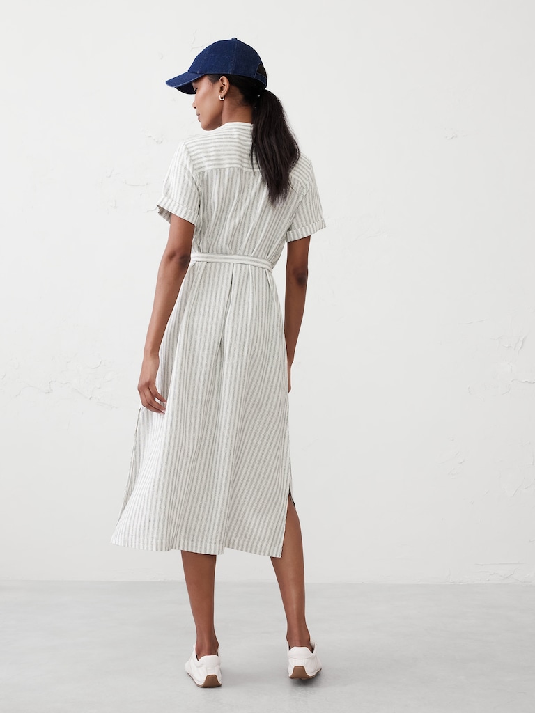 Linen-Blend Utility Midi Shift Dress