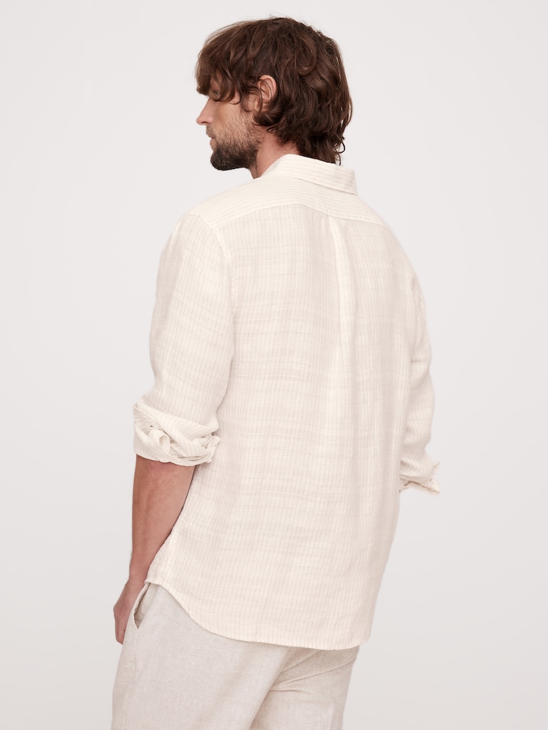 Standard-Fit Texture-Stripe Linen Shirt