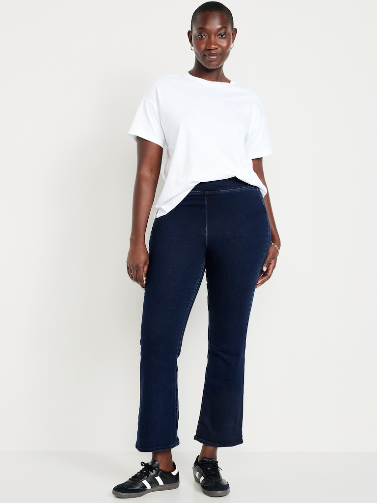 High-Waisted Weekender Pull-On Crop Flare Jeans