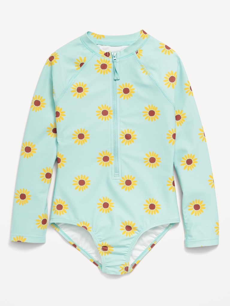 Maillot de bain anti-UV une-pièce imprimé à glissière sur le devant pour fille