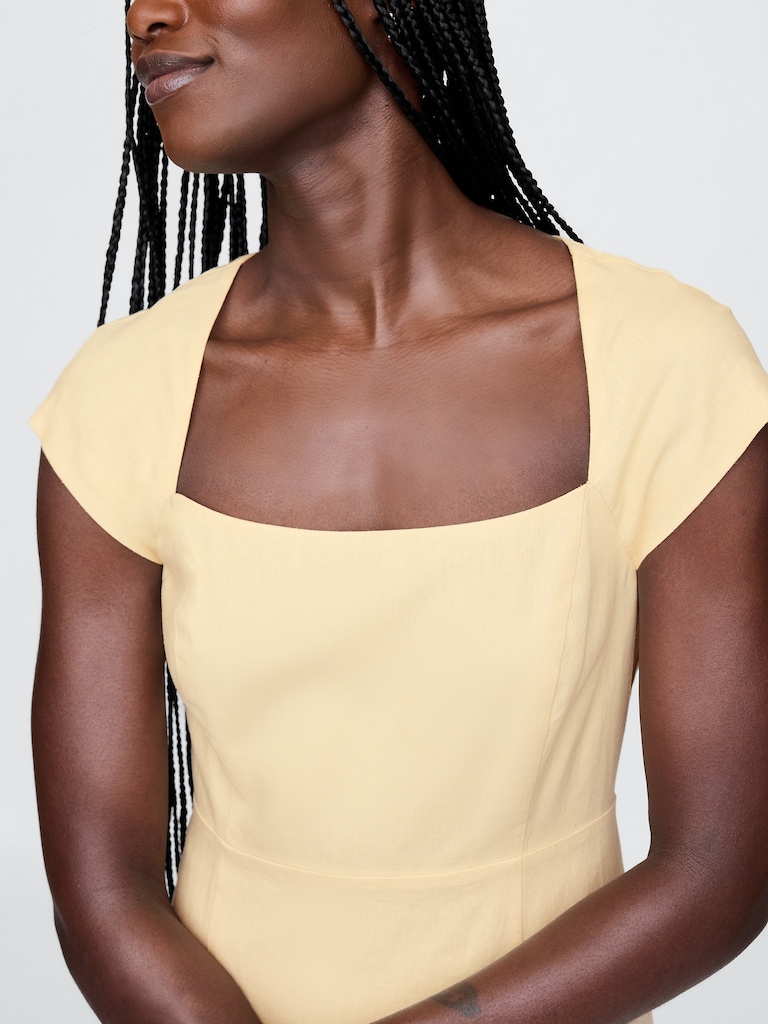 Linen-Blend Cap-Sleeve Mini Dress