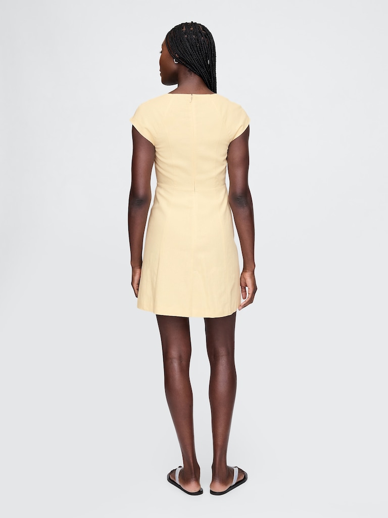 Linen-Blend Cap-Sleeve Mini Dress
