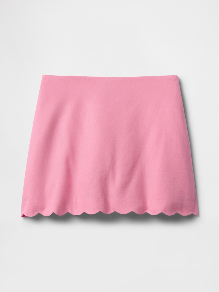 Linen-Blend Scalloped Mini Skort