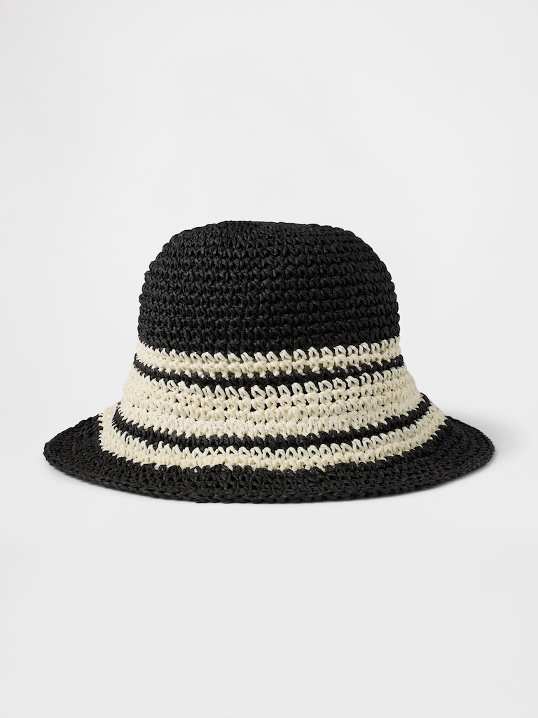Striped Straw Bucket Hat
