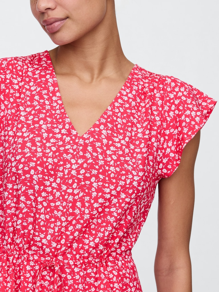 Flutter Sleeve Tie-Waist Mini Dress
