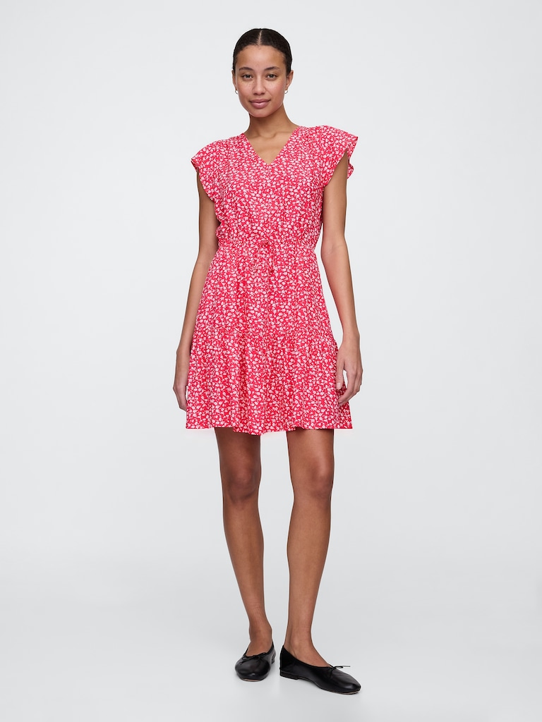 Flutter Sleeve Tie-Waist Mini Dress