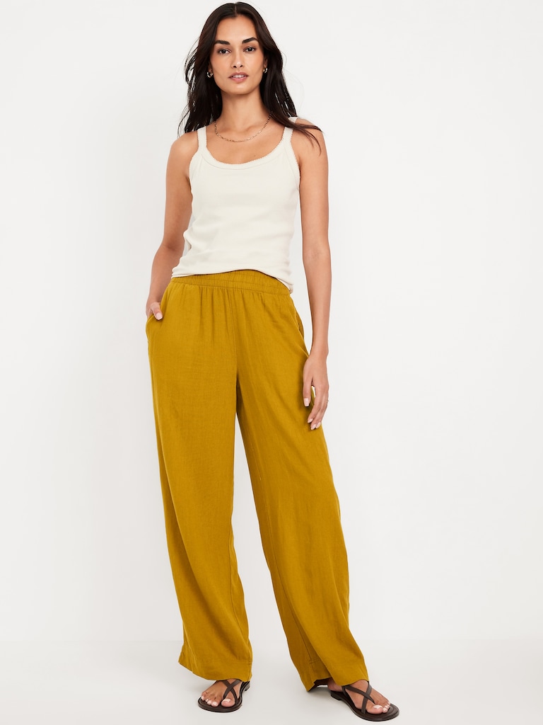 High-Waisted Linen-Blend Wide-Leg Pants