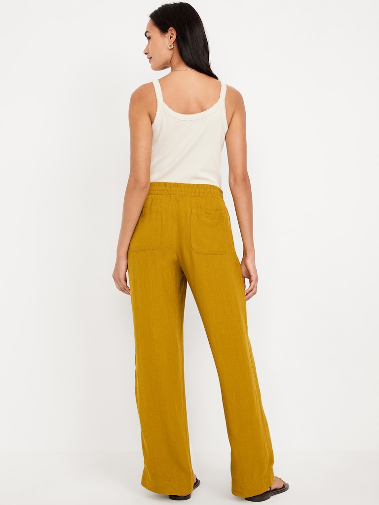 High-Waisted Linen-Blend Wide-Leg Pants