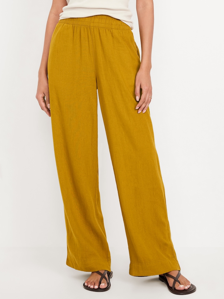 High-Waisted Linen-Blend Wide-Leg Pants