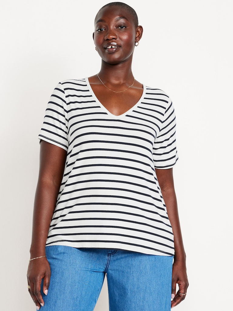 Luxe V-Neck Striped T-Shirt