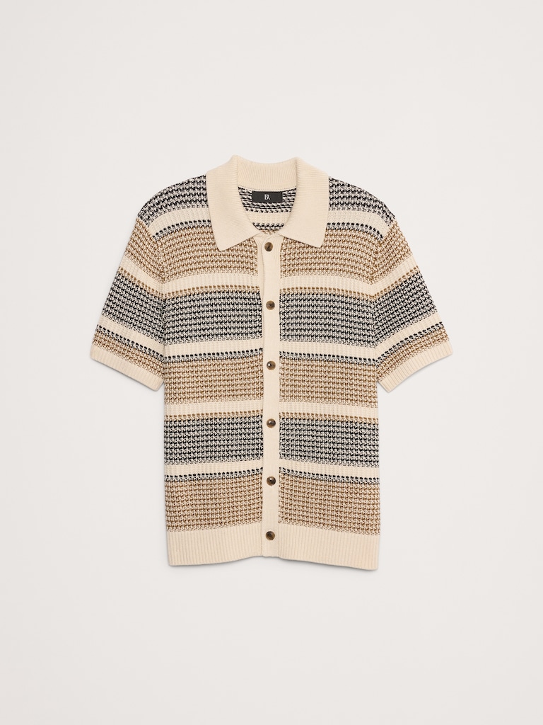 Stripe Crochet Cotton Knit Shirt
