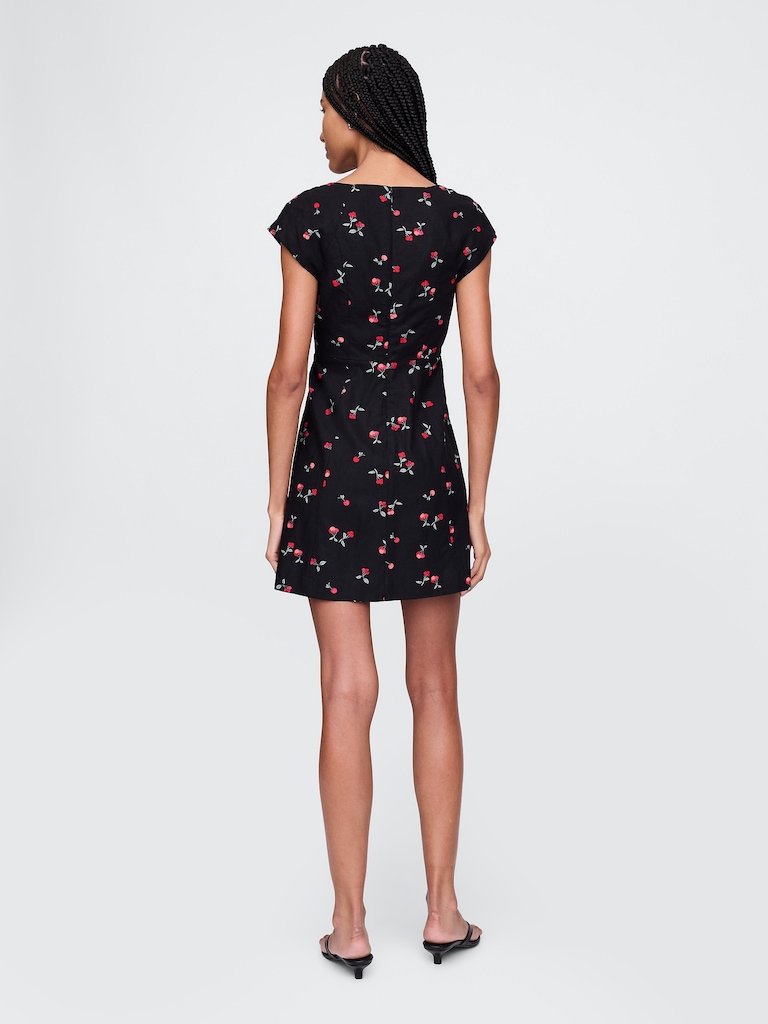 Linen-Blend Cap-Sleeve Mini Dress