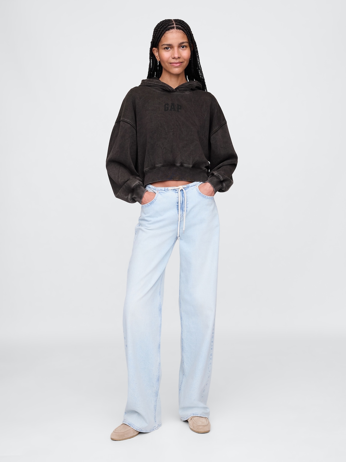 VintageSoft Crop Logo Hoodie