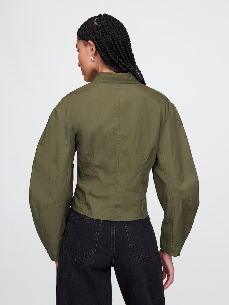 Organic Cotton Poplin Barrel-Sleeve Crop Shirt