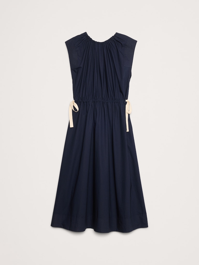 Cotton Poplin Tie-Waist Midi Dress