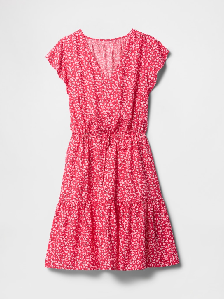 Flutter Sleeve Tie-Waist Mini Dress