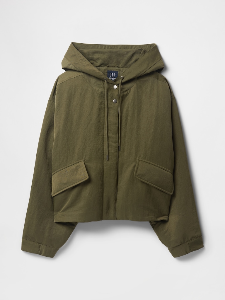Hooded Nylon Crop Jacket