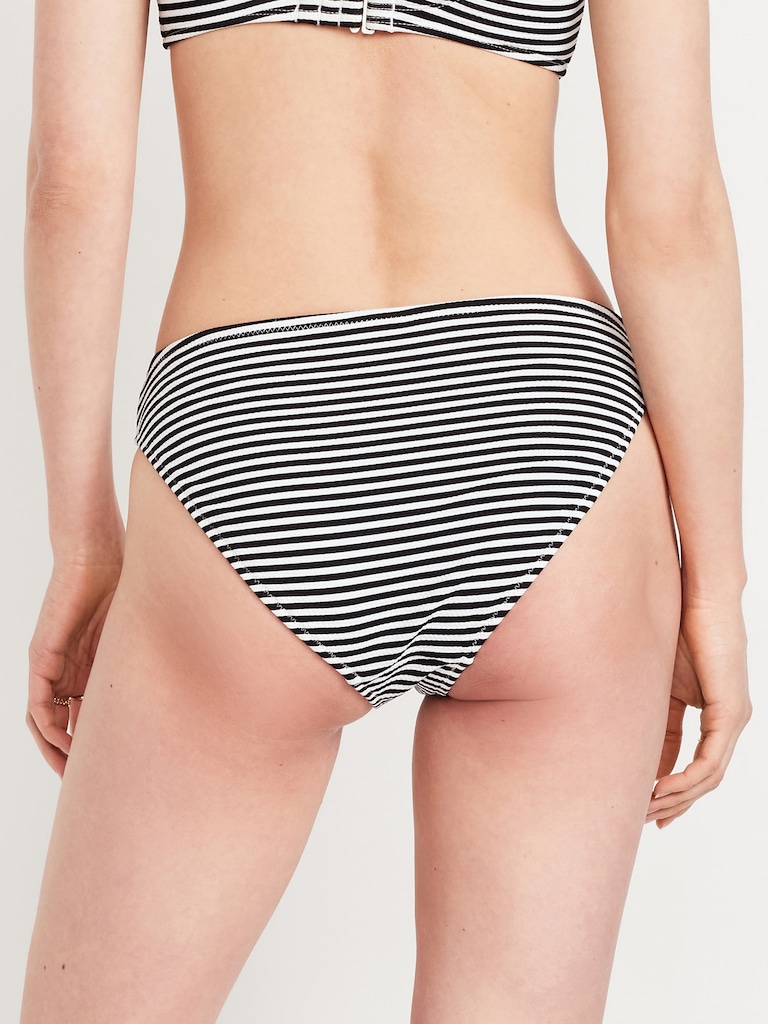 Mid-Rise Textured Bikini Swim Bottoms