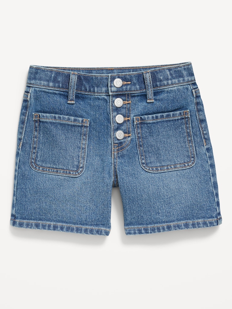 High-Waisted Mariner Midi Jean Shorts for Girls