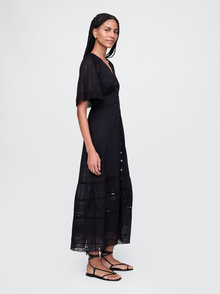 Lace-Trim Midi Dress