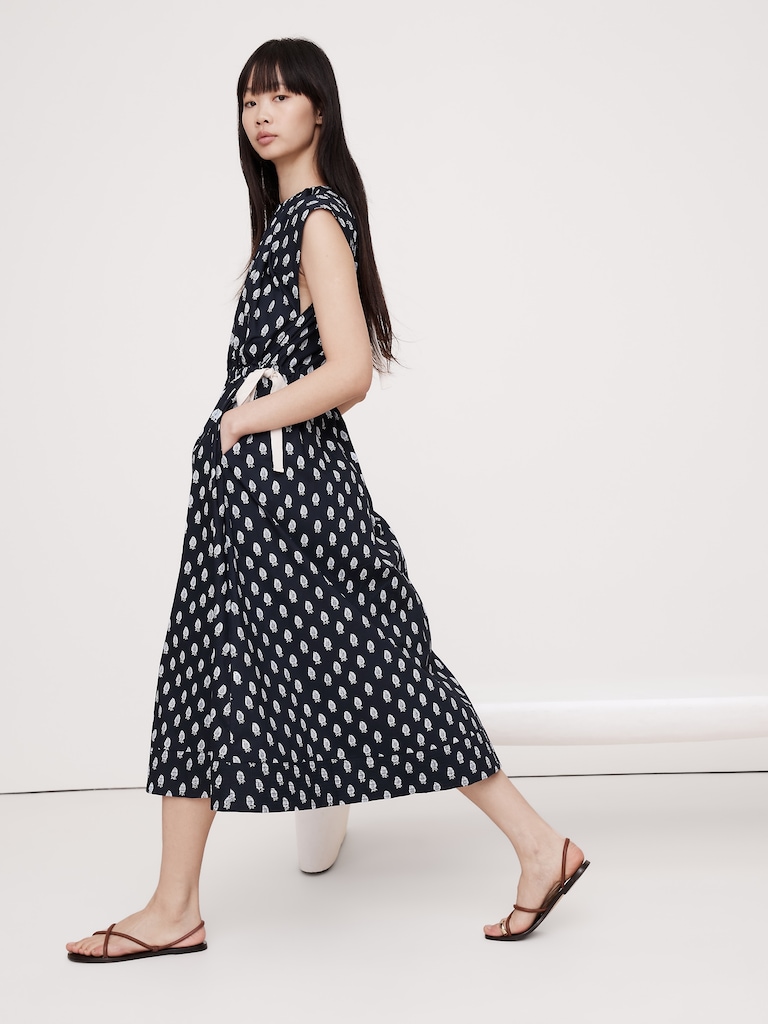 Cotton Poplin Tie-Waist Midi Dress