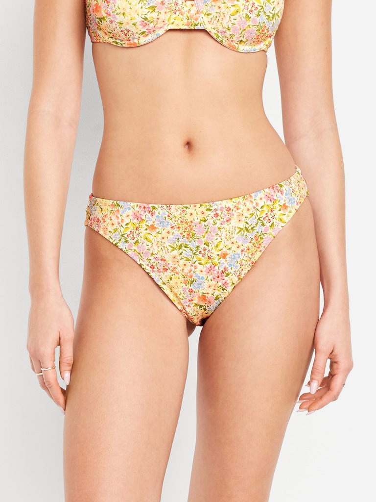 Mid-Rise Textured Bikini Swim Bottoms