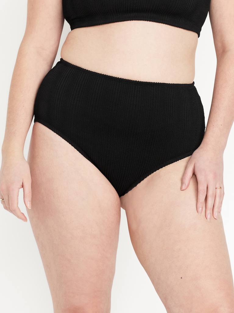 High-Waisted Ribbed Bikini Swim Bottoms