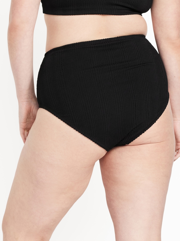 High-Waisted Ribbed Bikini Swim Bottoms