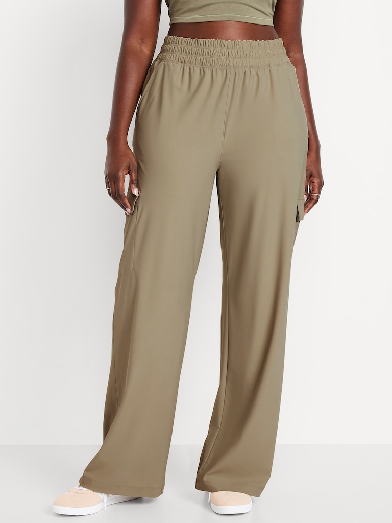 High-Waisted SleekTech Wide-Leg Cargo Pants