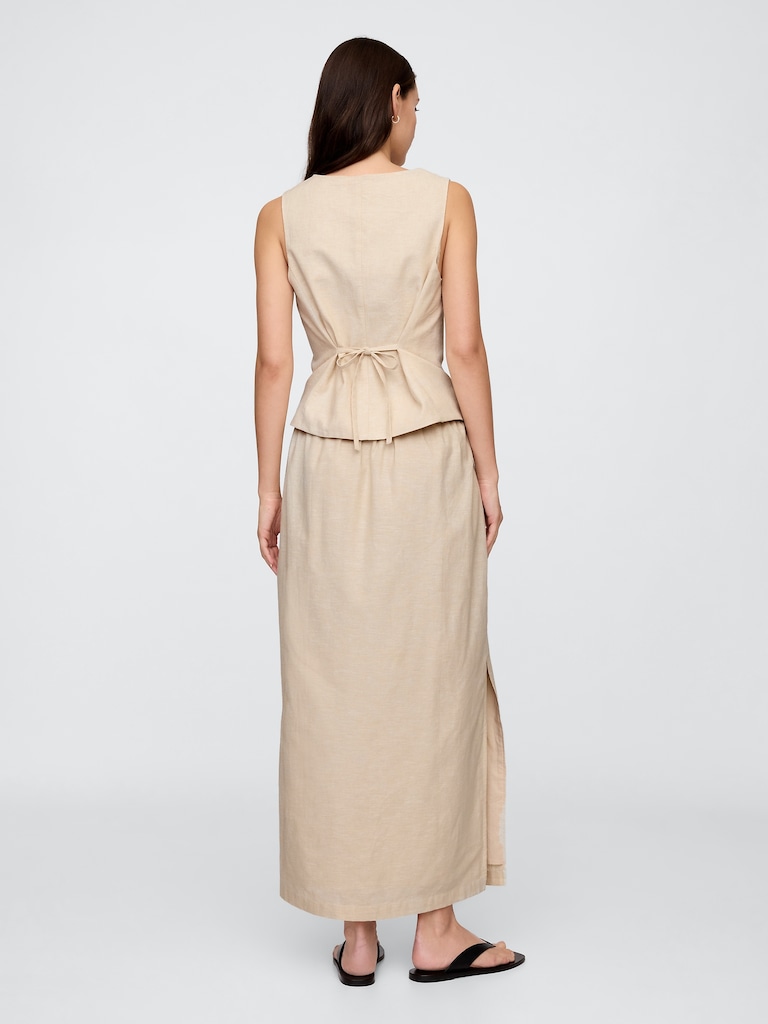 Linen-Blend Maxi Slip Skirt