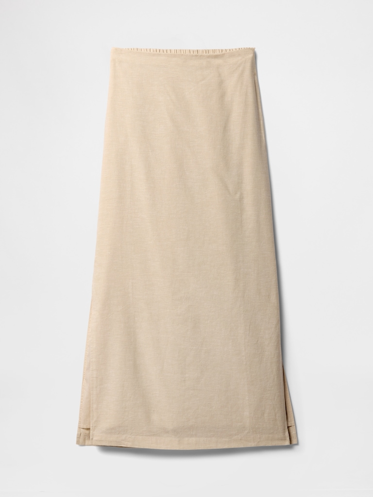 Linen-Blend Maxi Slip Skirt