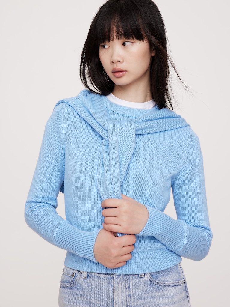 Shrunken Cotton-Silk Crew-Neck Sweater