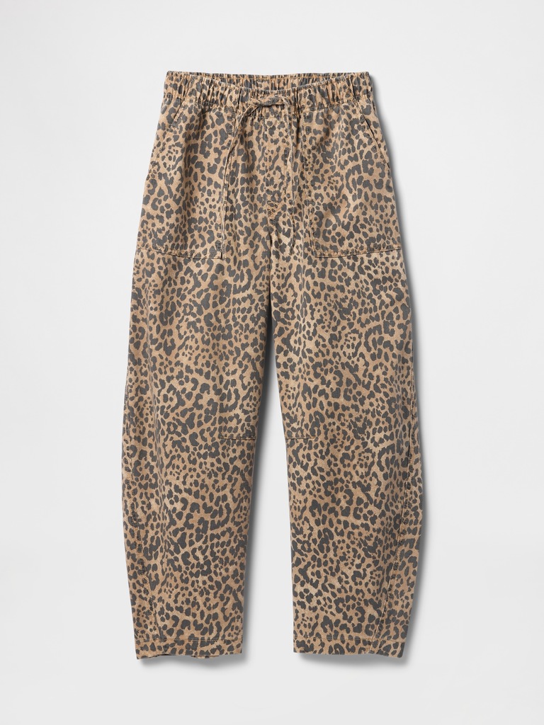 Mid Rise Print Pull-On Barrel Jeans