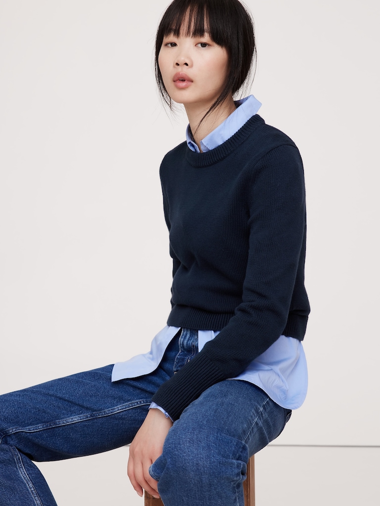Shrunken Cotton-Silk Crew-Neck Sweater