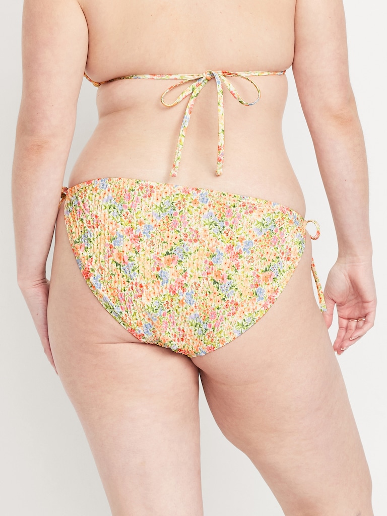 Mid-Rise Textured String Bikini Swim Bottoms