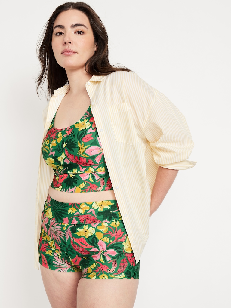 High-Waisted Matte Swim Shorts -- 2-inch inseam