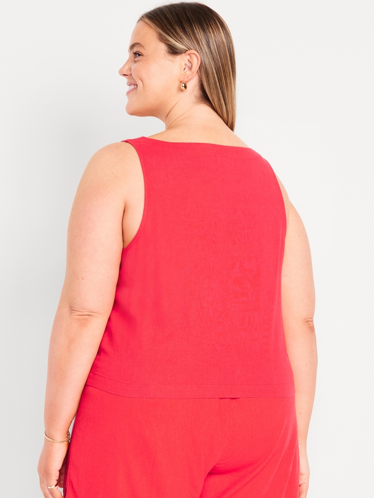 Cropped Square-Neck Linen-Blend Top