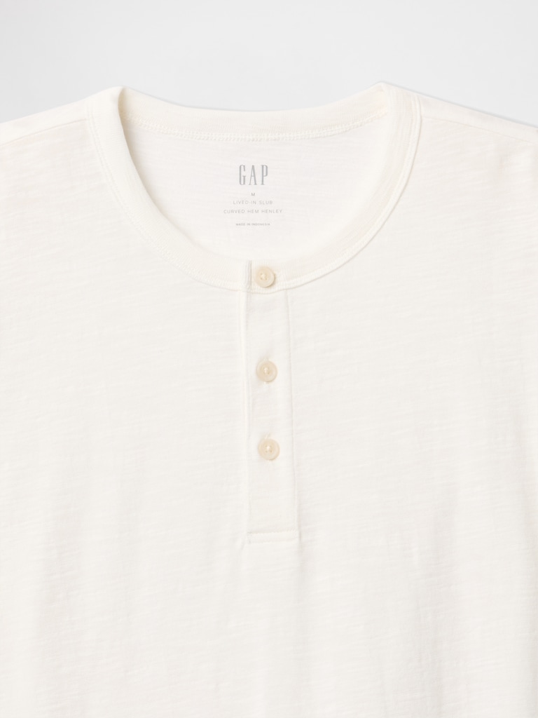 Lived-In Relaxed Curved Hem Henley T-Shirt