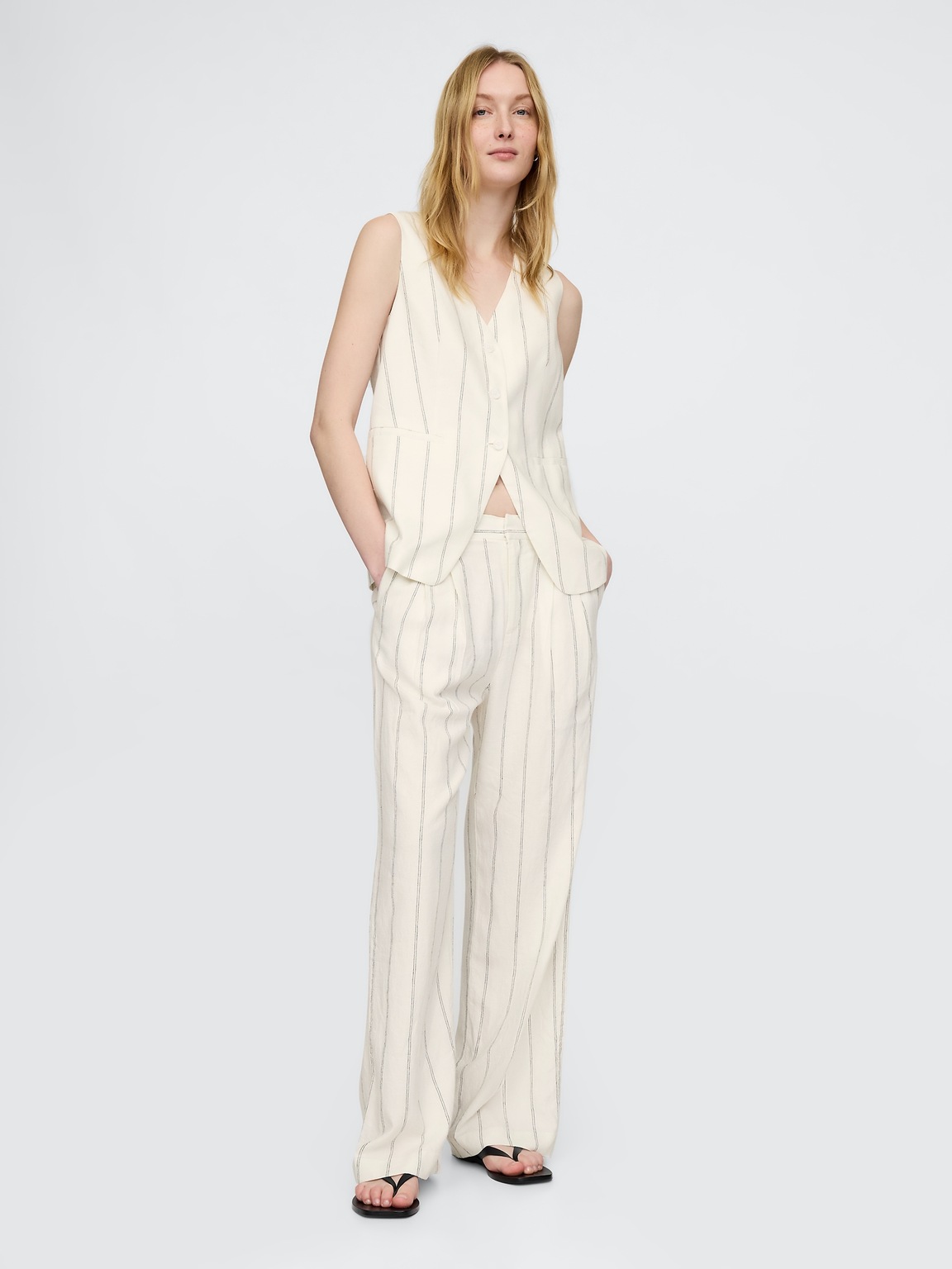 Linen-Blend Longline Vest