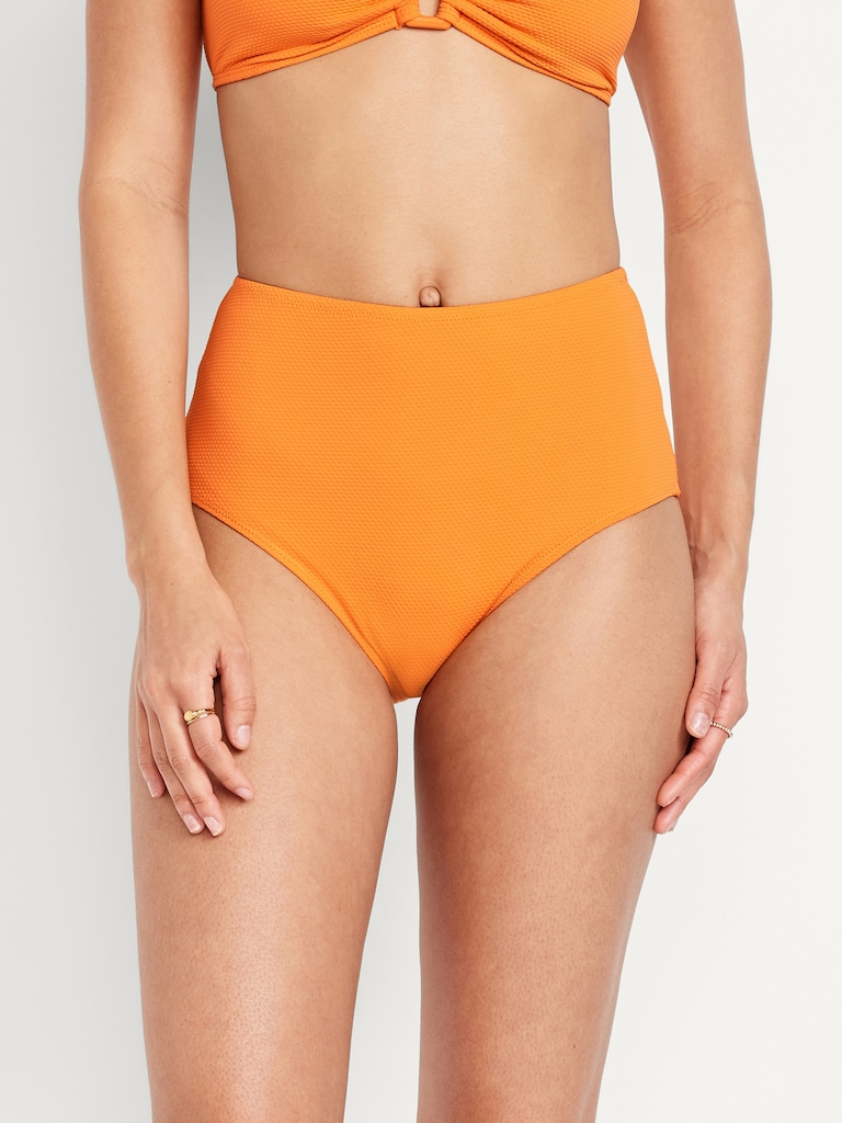 High-Waisted Textured Bikini Swim Bottoms