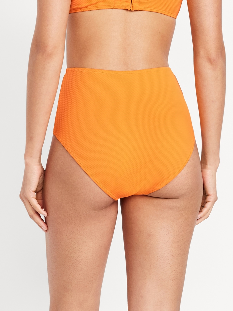 High-Waisted Textured Bikini Swim Bottoms